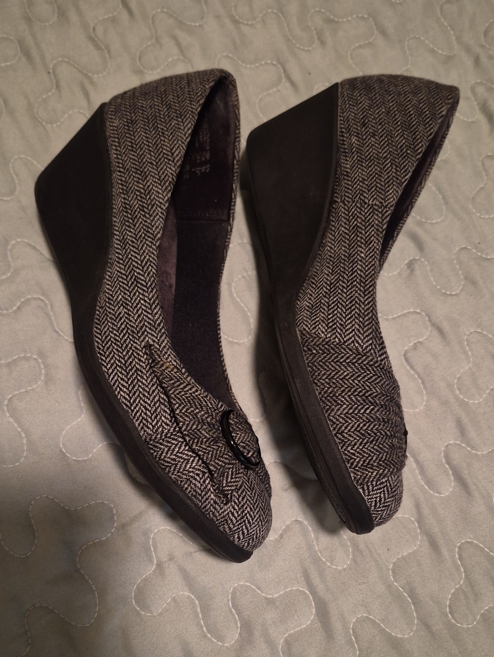 Comfort Ballet Flats in Grey Herringbone